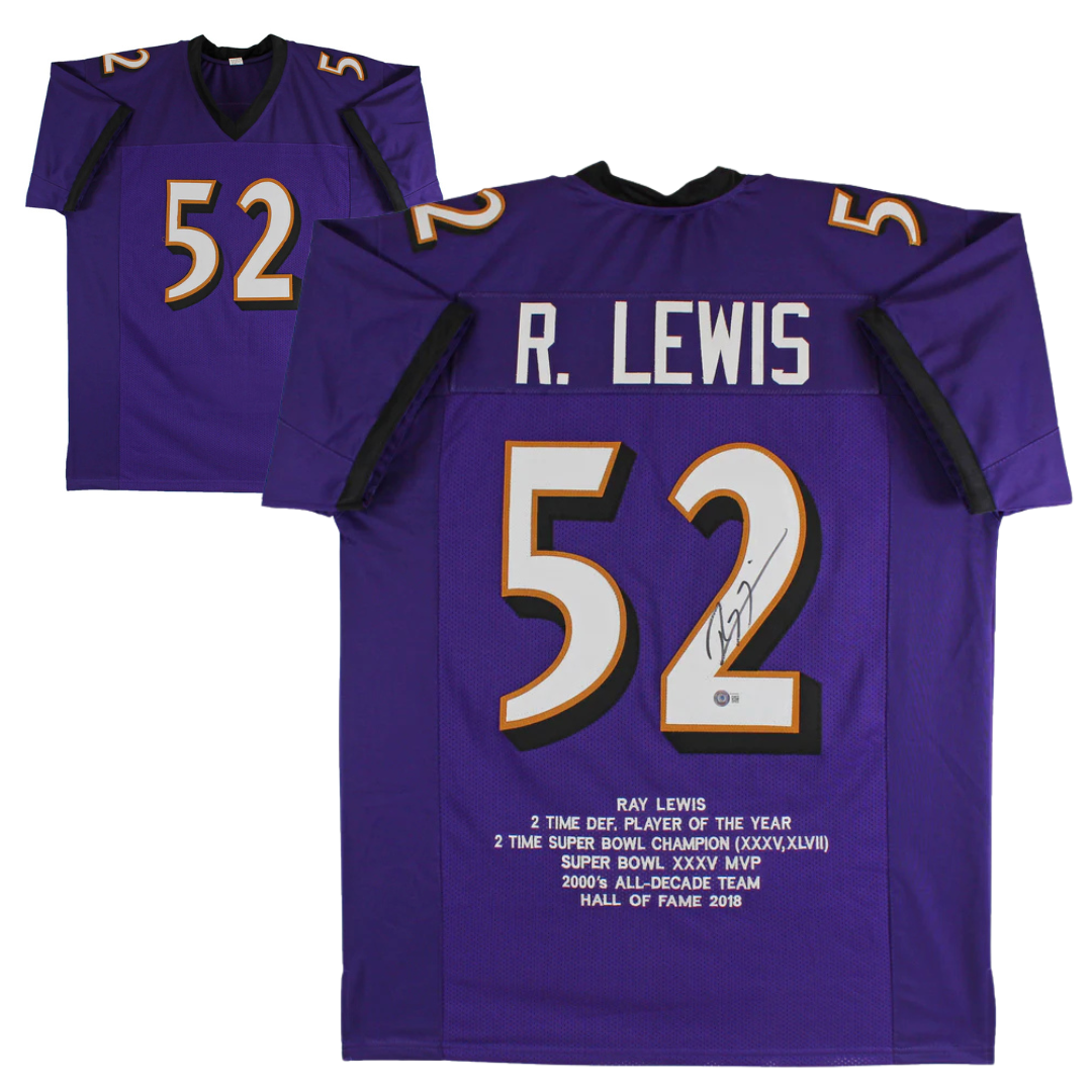 Ray Lewis Signed Purple Pro Style Stat Football Jersey with Beckett Witness